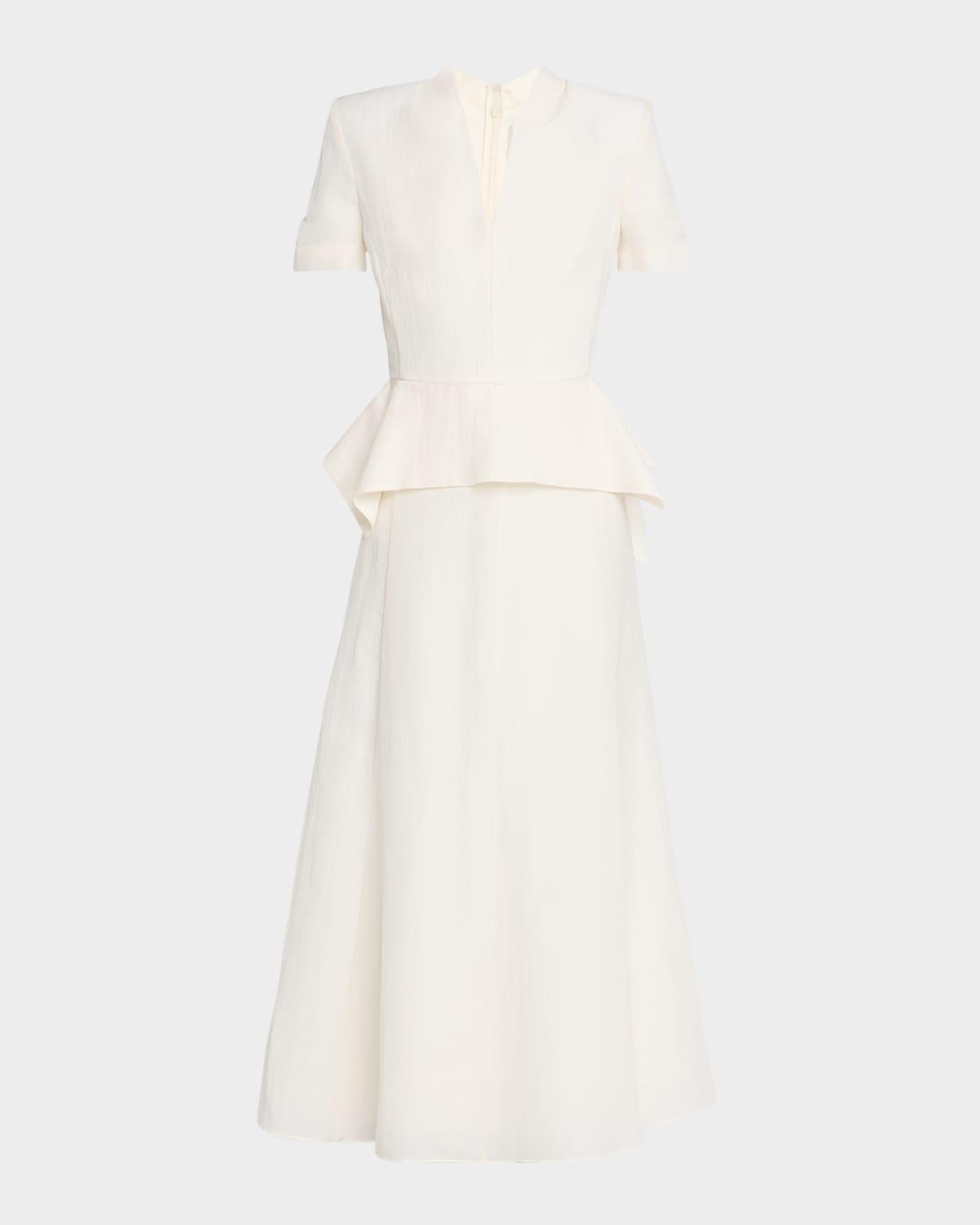 v-neck peplum silk jacquard midi dress