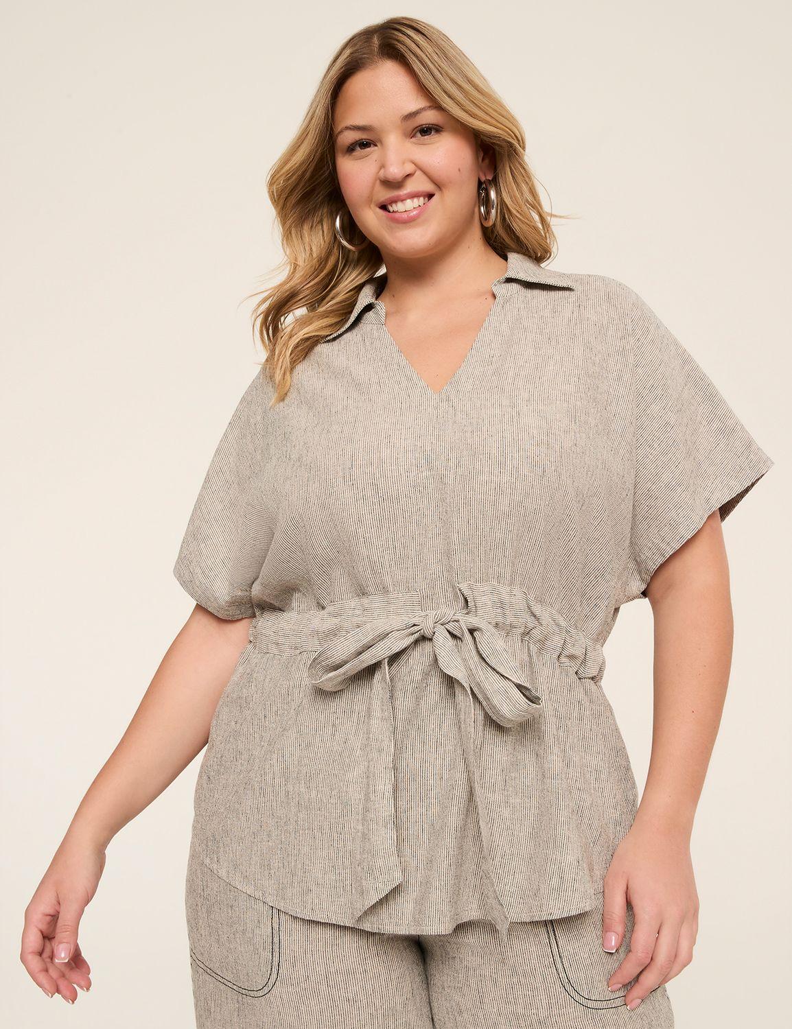v-neck popover shirt with belted waist