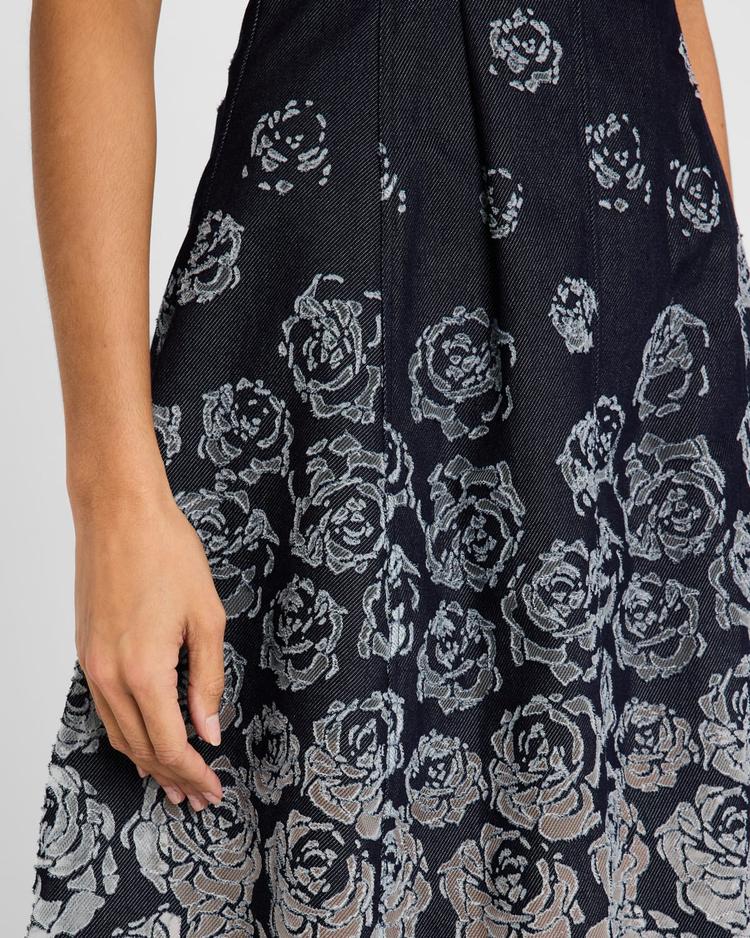 v-neck rose denim devore sleeveless midi dress