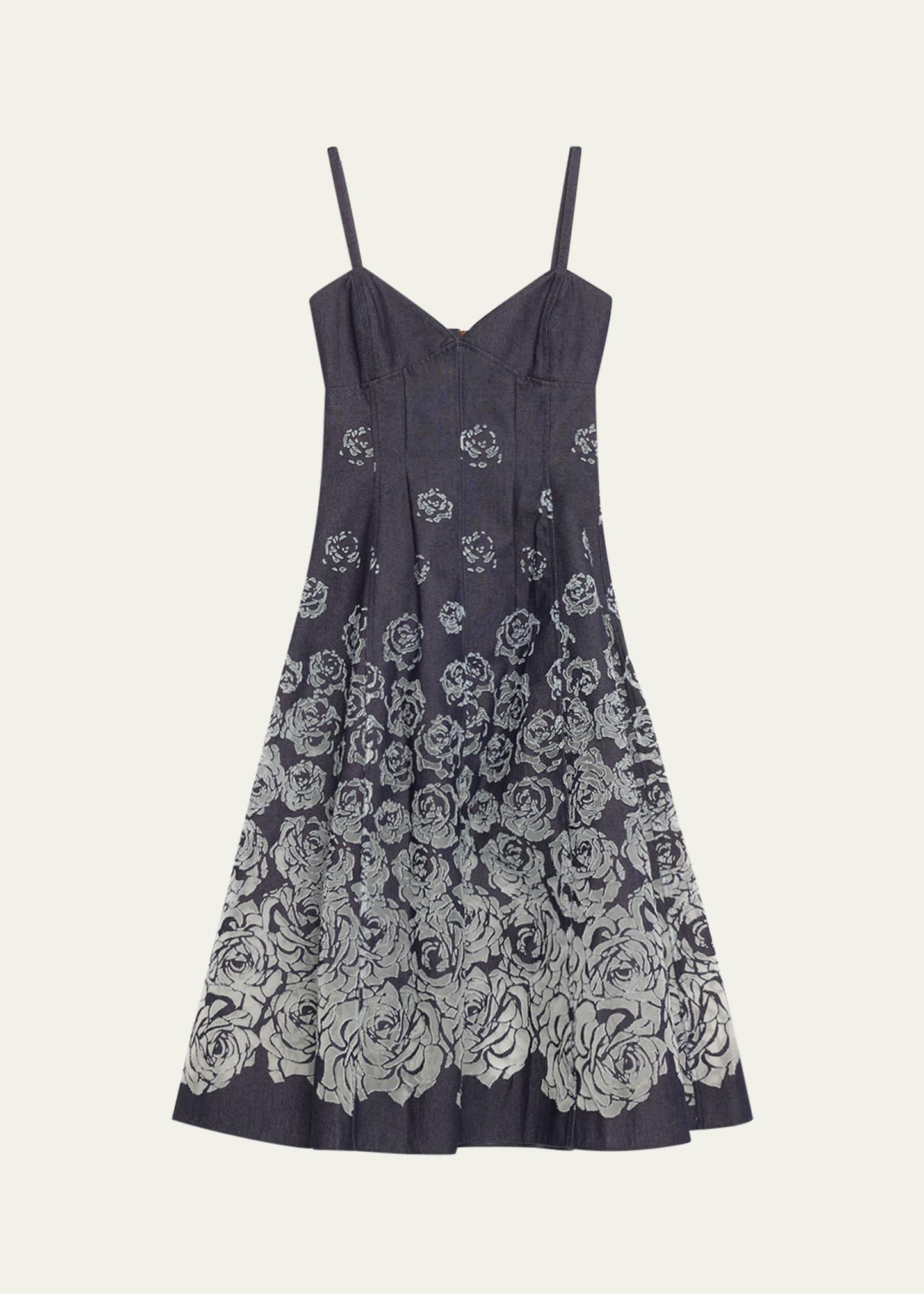 v-neck rose denim devore sleeveless midi dress