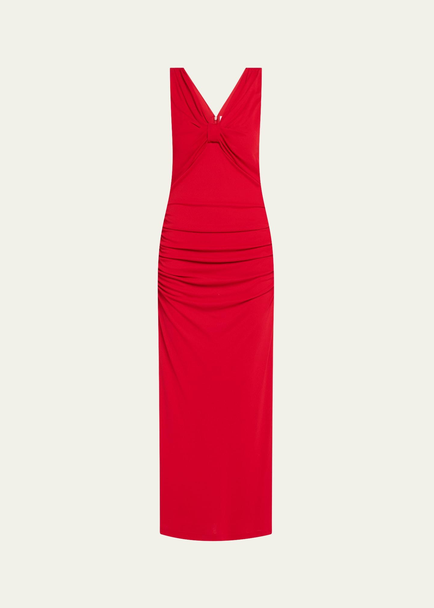 v-neck ruched column dress