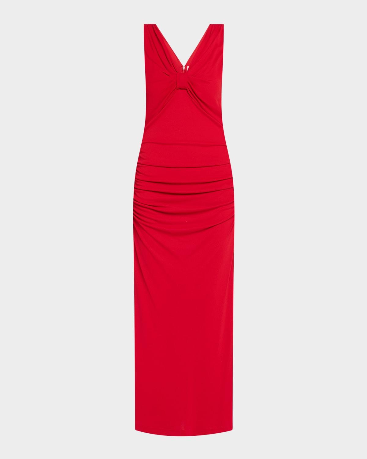 v-neck ruched column dress