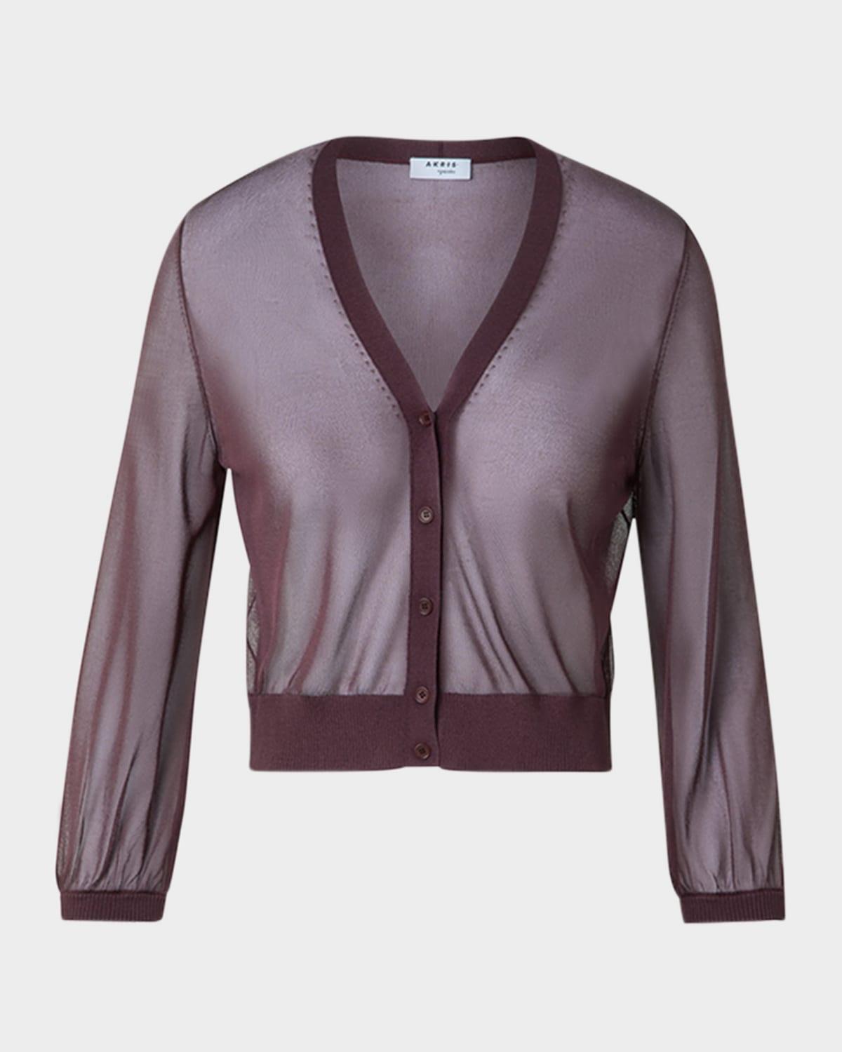 v-neck sheer viscose knit crop cardigan
