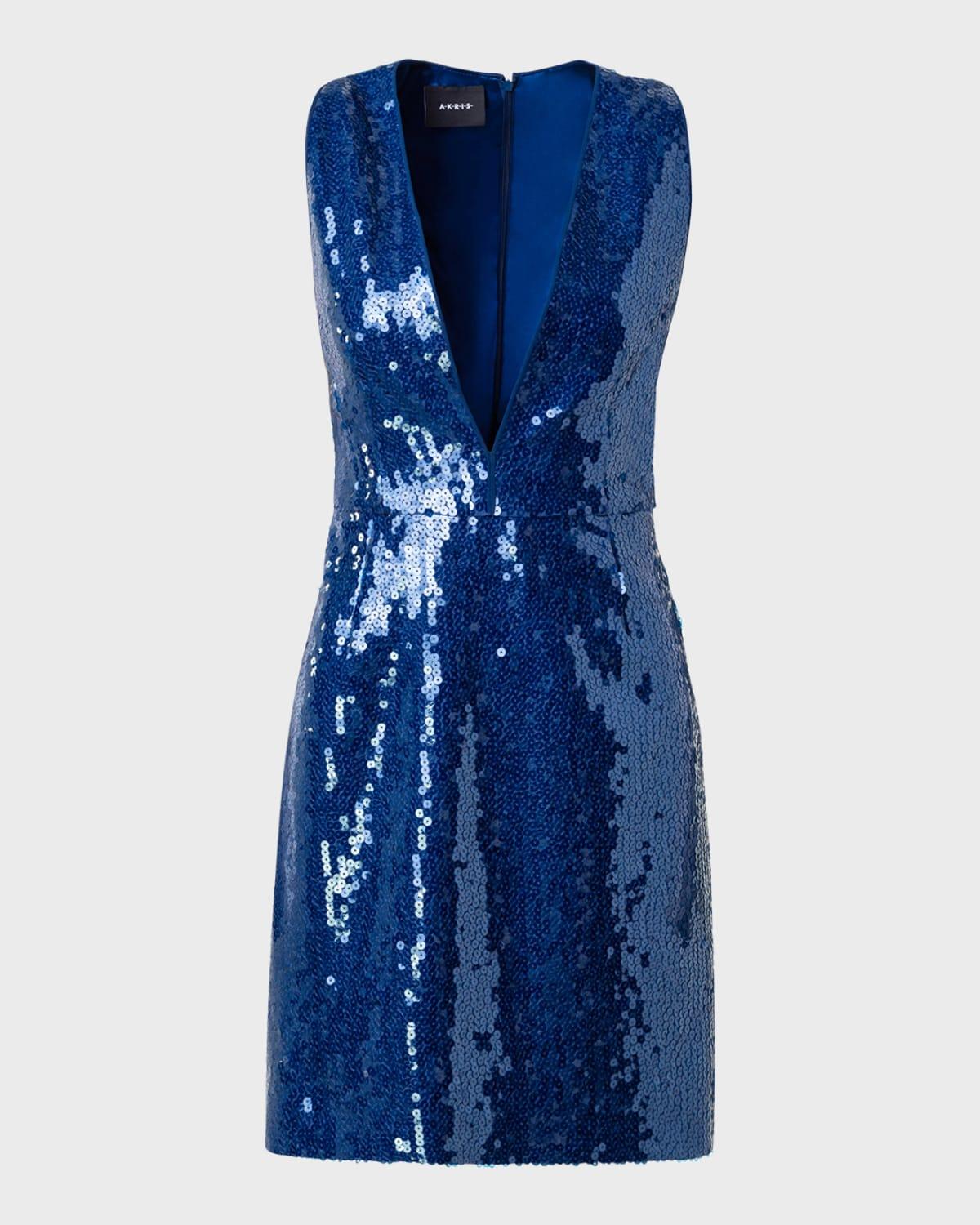 v-neck short dress with liquid paillette detail