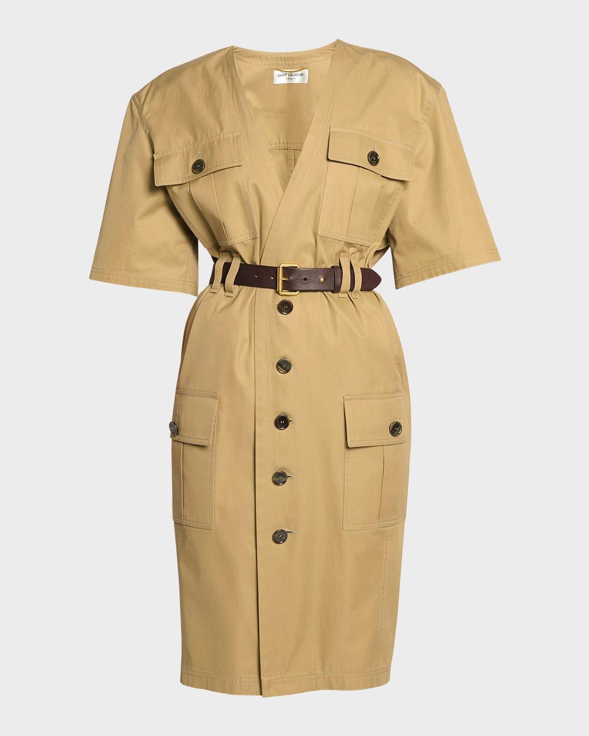 v-neck short-sleeve belted utility dress