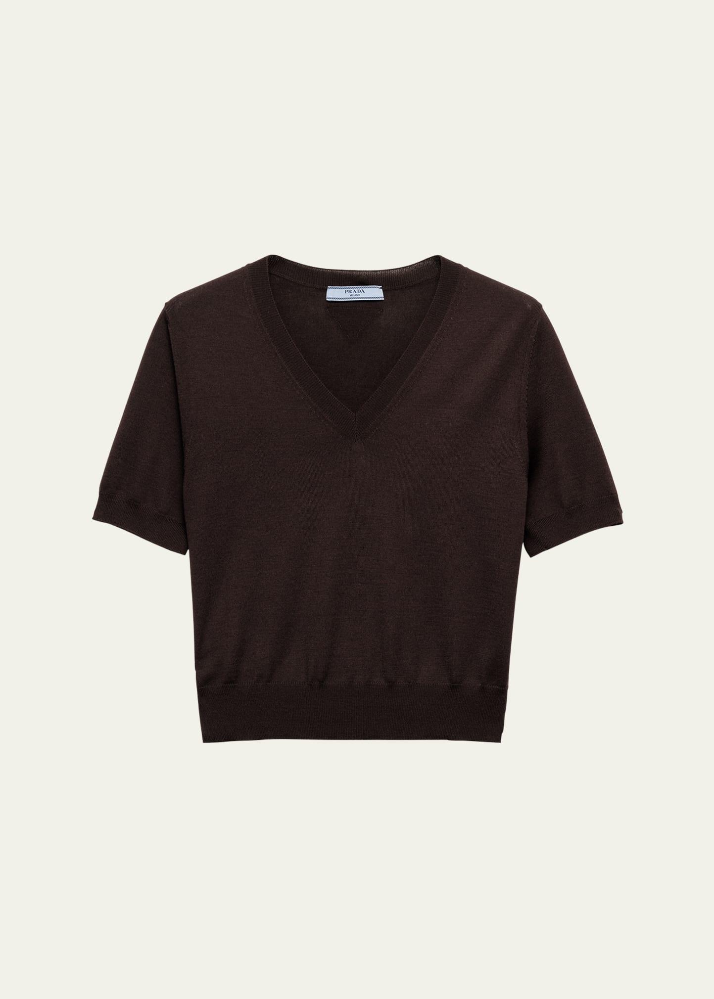 v-neck short sleeve boxy wool sweater
