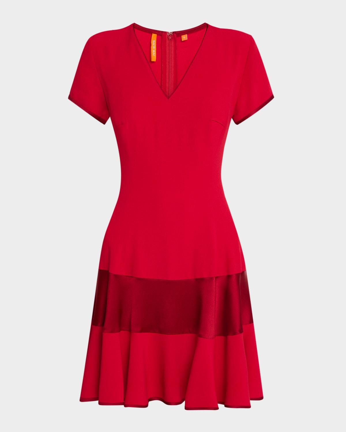 v-neck short-sleeve flounce dress