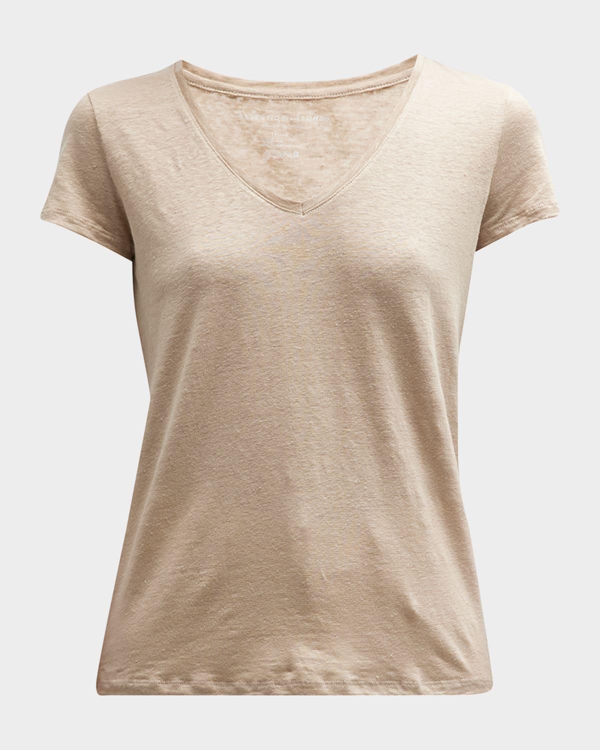 v-neck short-sleeve stretch linen t-shirt