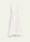 v-neck sleeveless belted midi dress