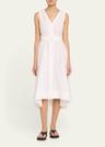 v-neck sleeveless belted midi dress