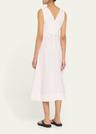 v-neck sleeveless belted midi dress