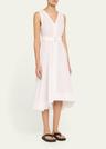 v-neck sleeveless belted midi dress