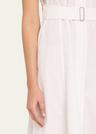 v-neck sleeveless belted midi dress
