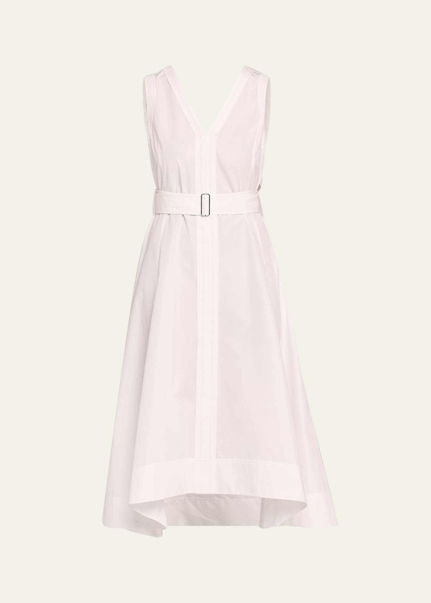 v-neck sleeveless belted midi dress