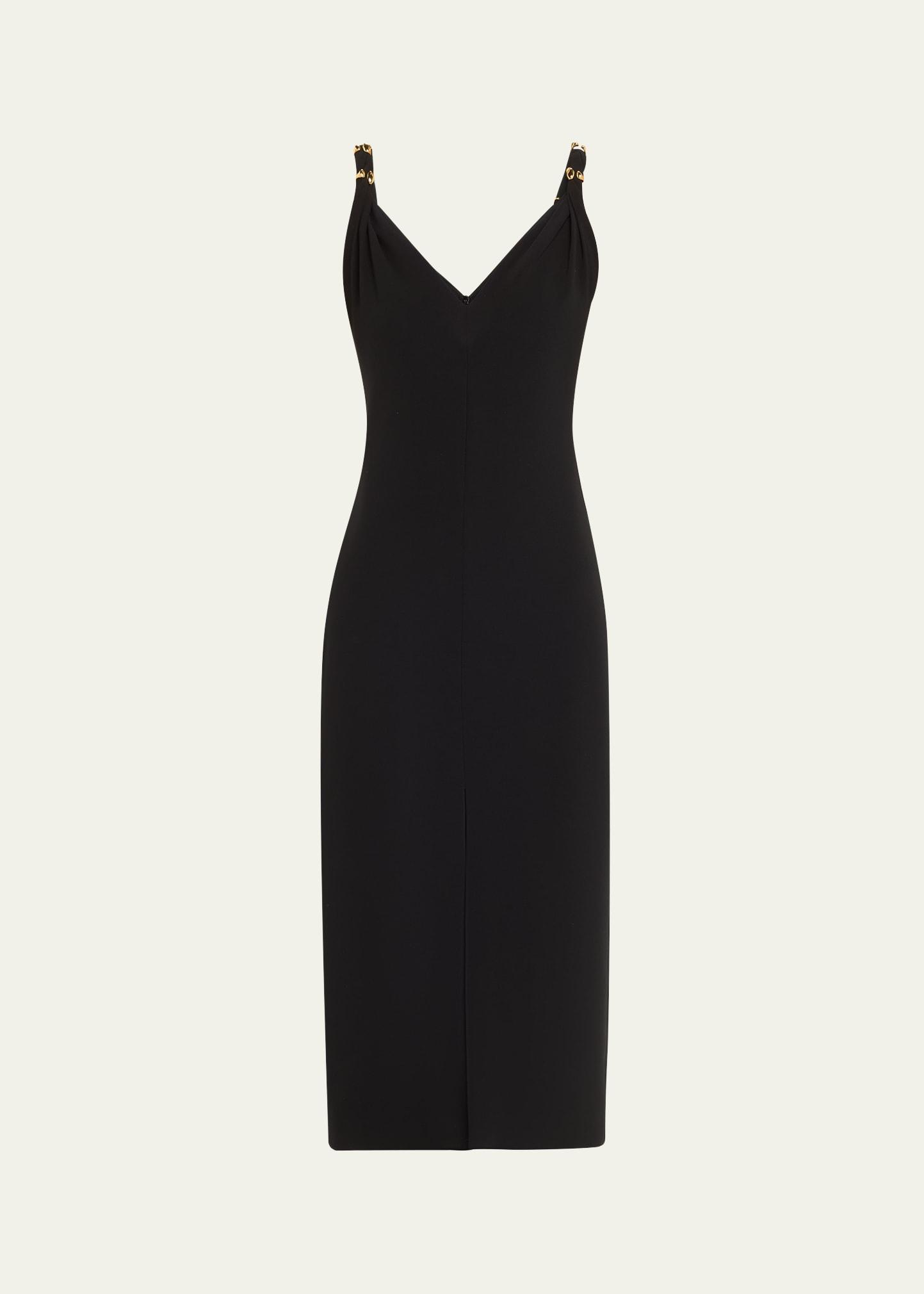 v-neck sleeveless slit midi dress