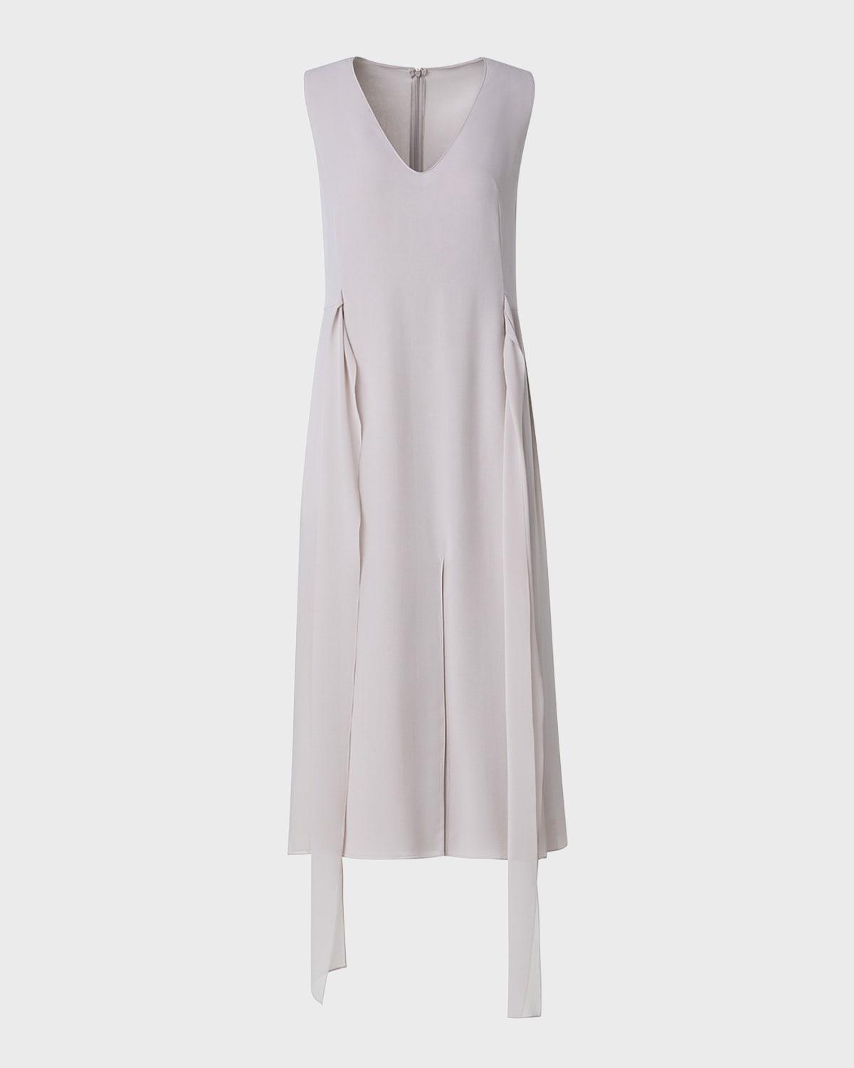 v-neck sleeveless waist-tie silk midi dress