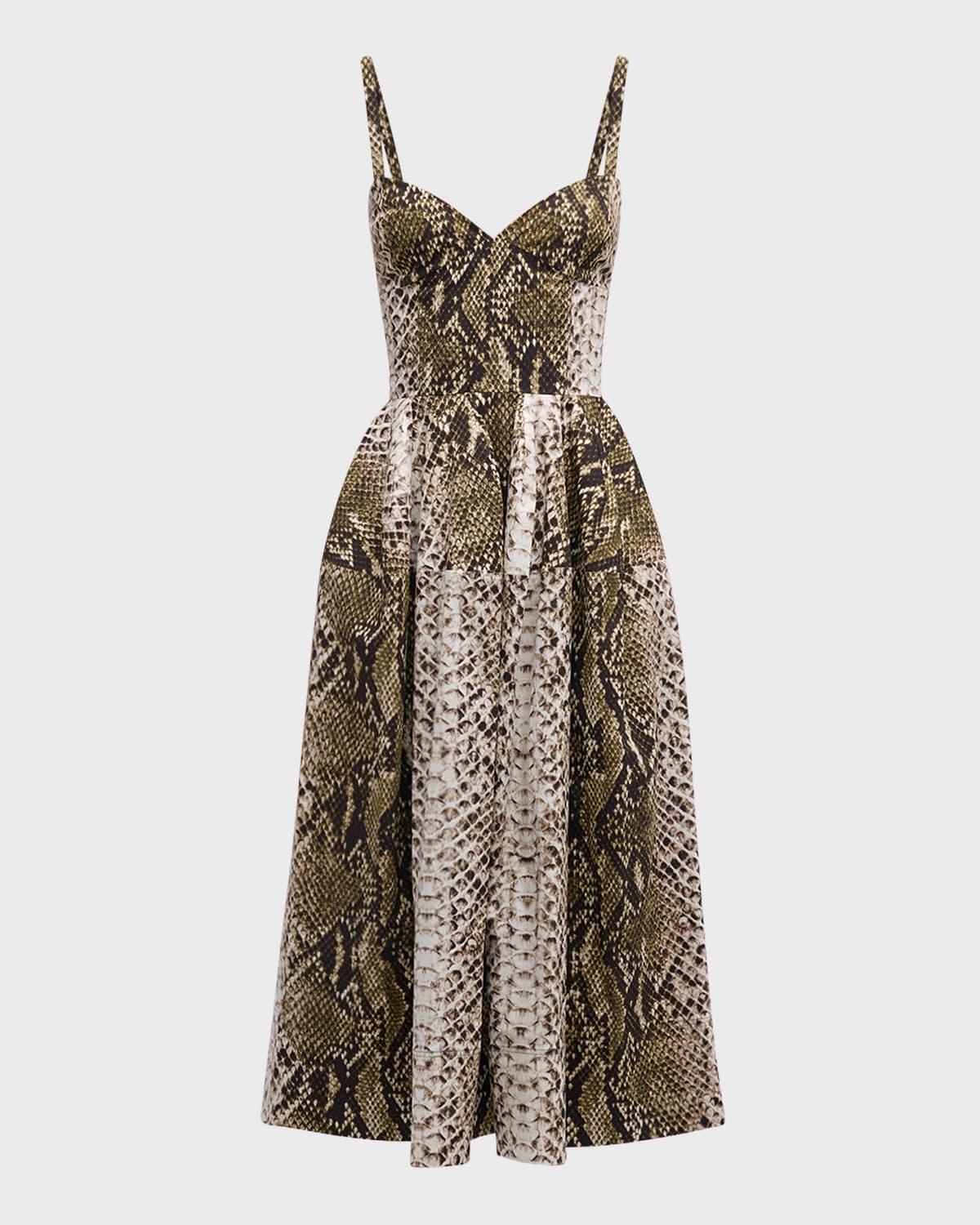 v-neck snake-print sleeveless cotton midi dress