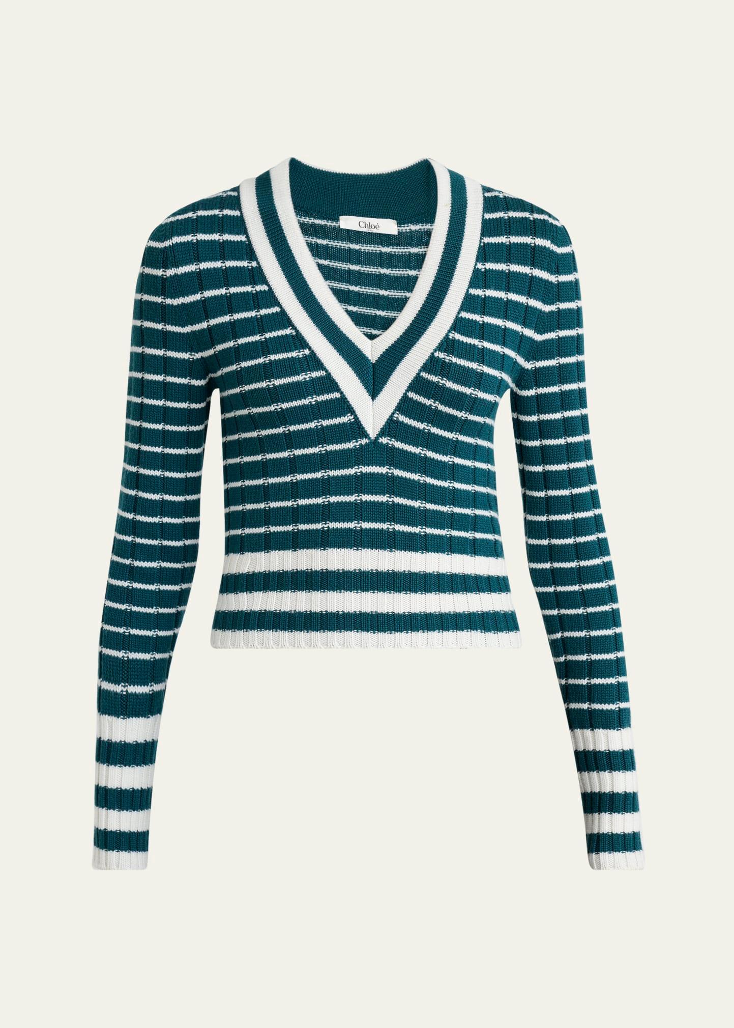 v-neck striped merino knit sweater