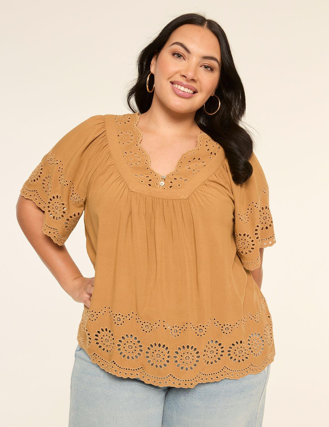 v-neck swing eyelet top