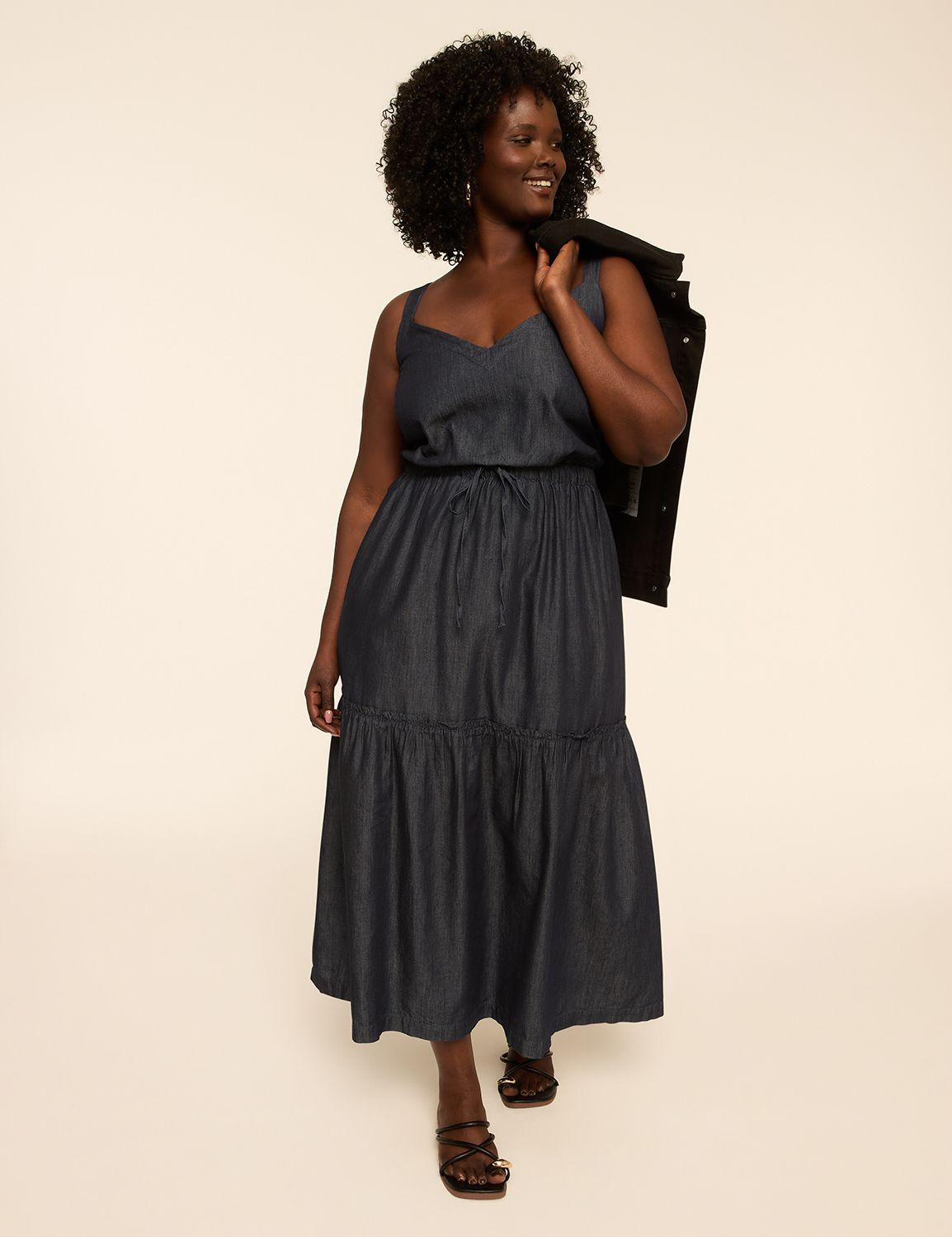 v-neck tie-waist tiered maxi dress