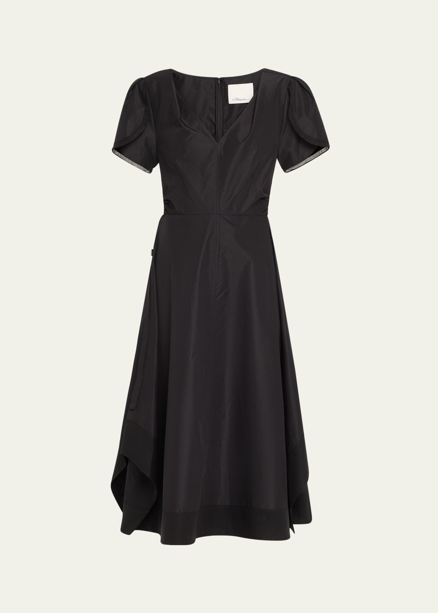 v-neck tulip-sleeve midi dress