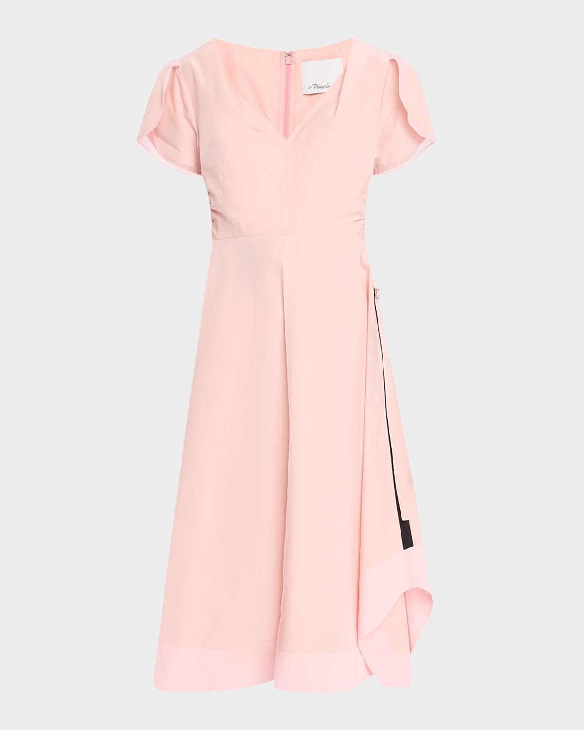 v-neck tulip-sleeve midi dress