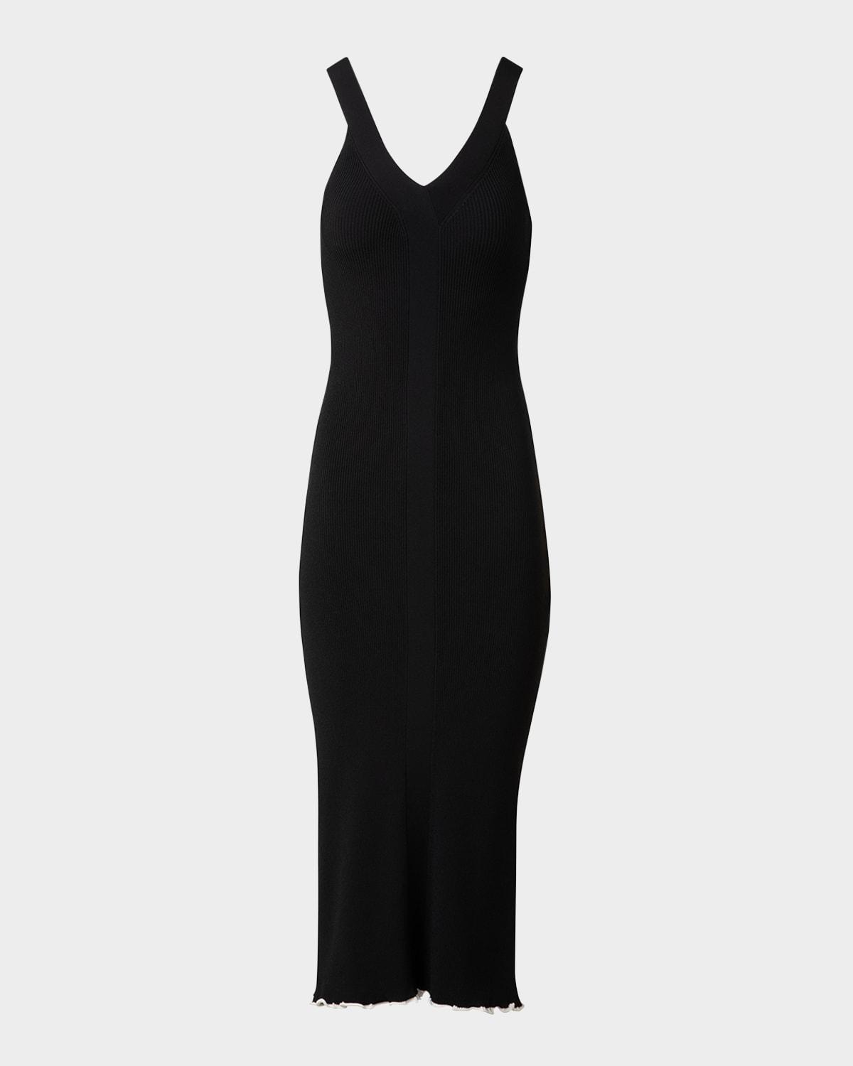 v-neck viscose stretch rib sleeveless midi dress