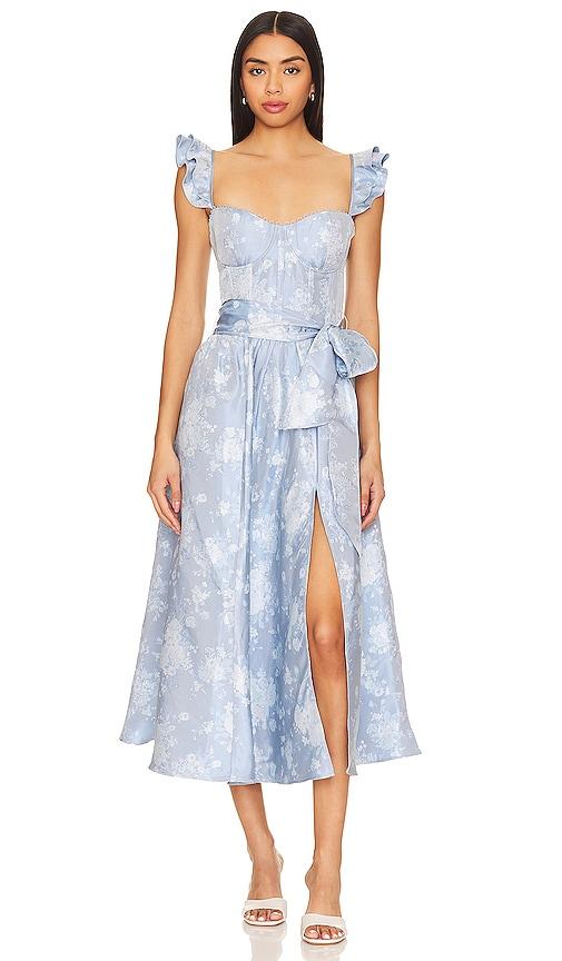 v. chapman vera corset midi dress in baby blue.