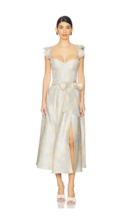v. chapman vera corset midi dress in baby blue.