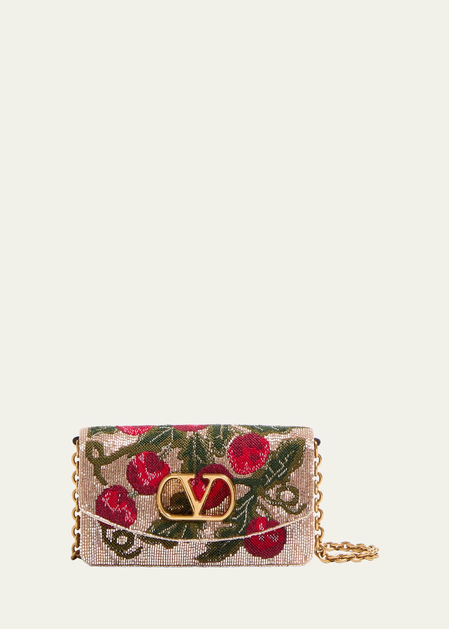 vain small cherries beaded clutch bag
