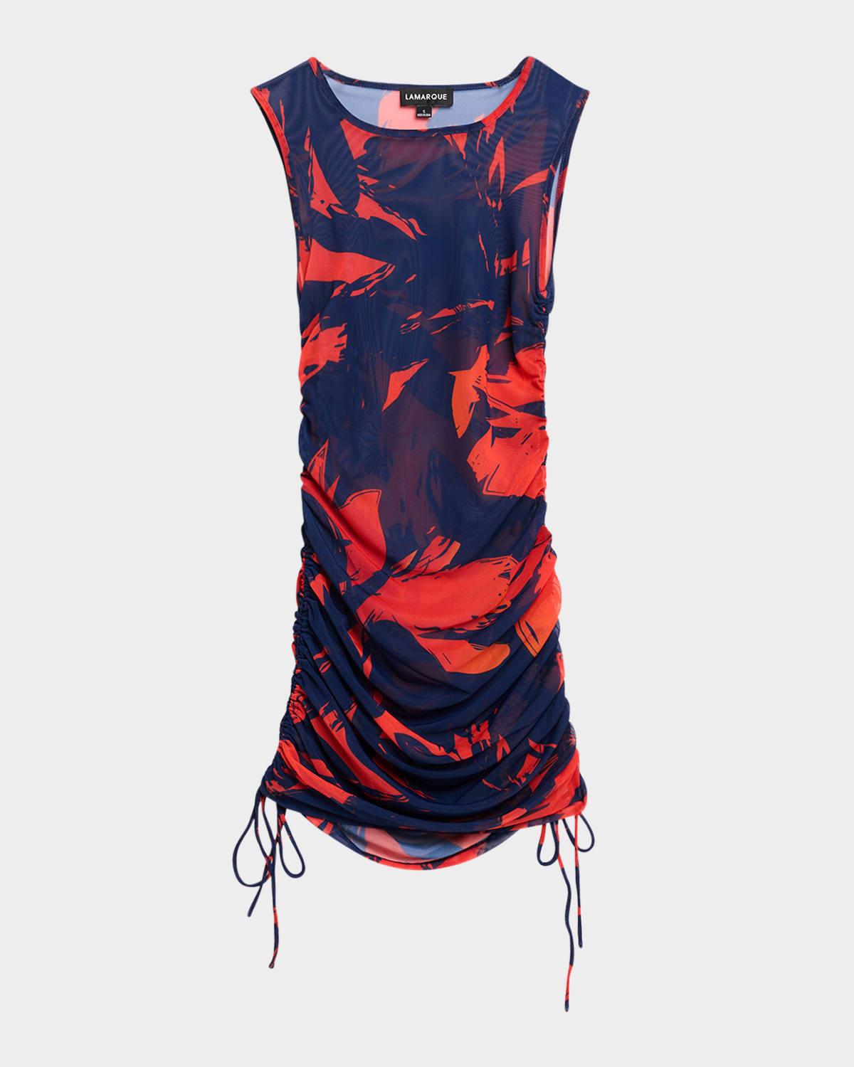 valence sleeveless ruched mesh mini dress