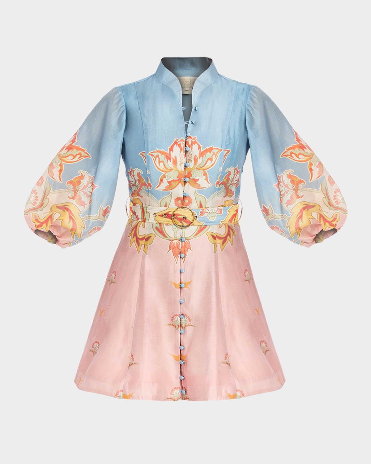 valencia belted floral-print mini dress