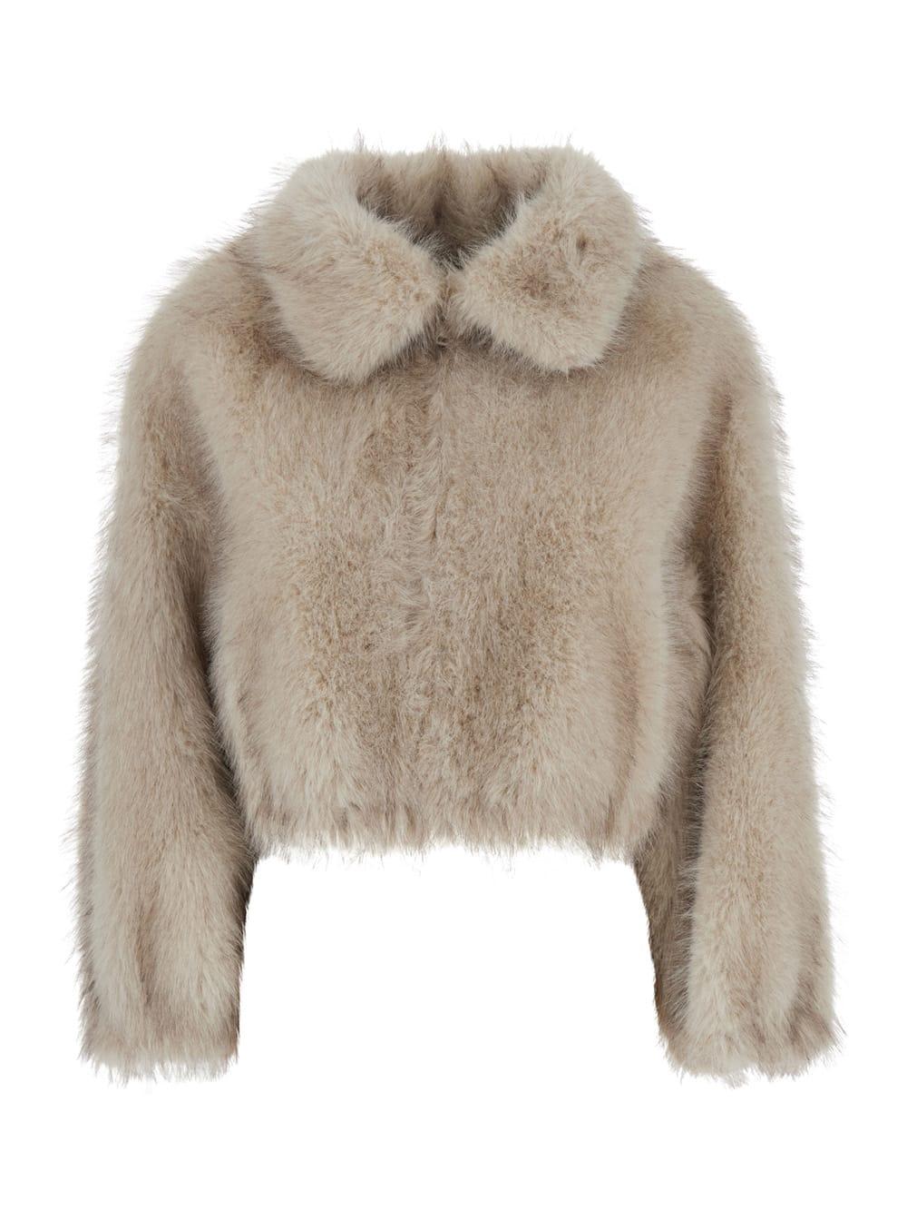 valentini 1972 beige bomber jacket with wide collar in faux fur woman