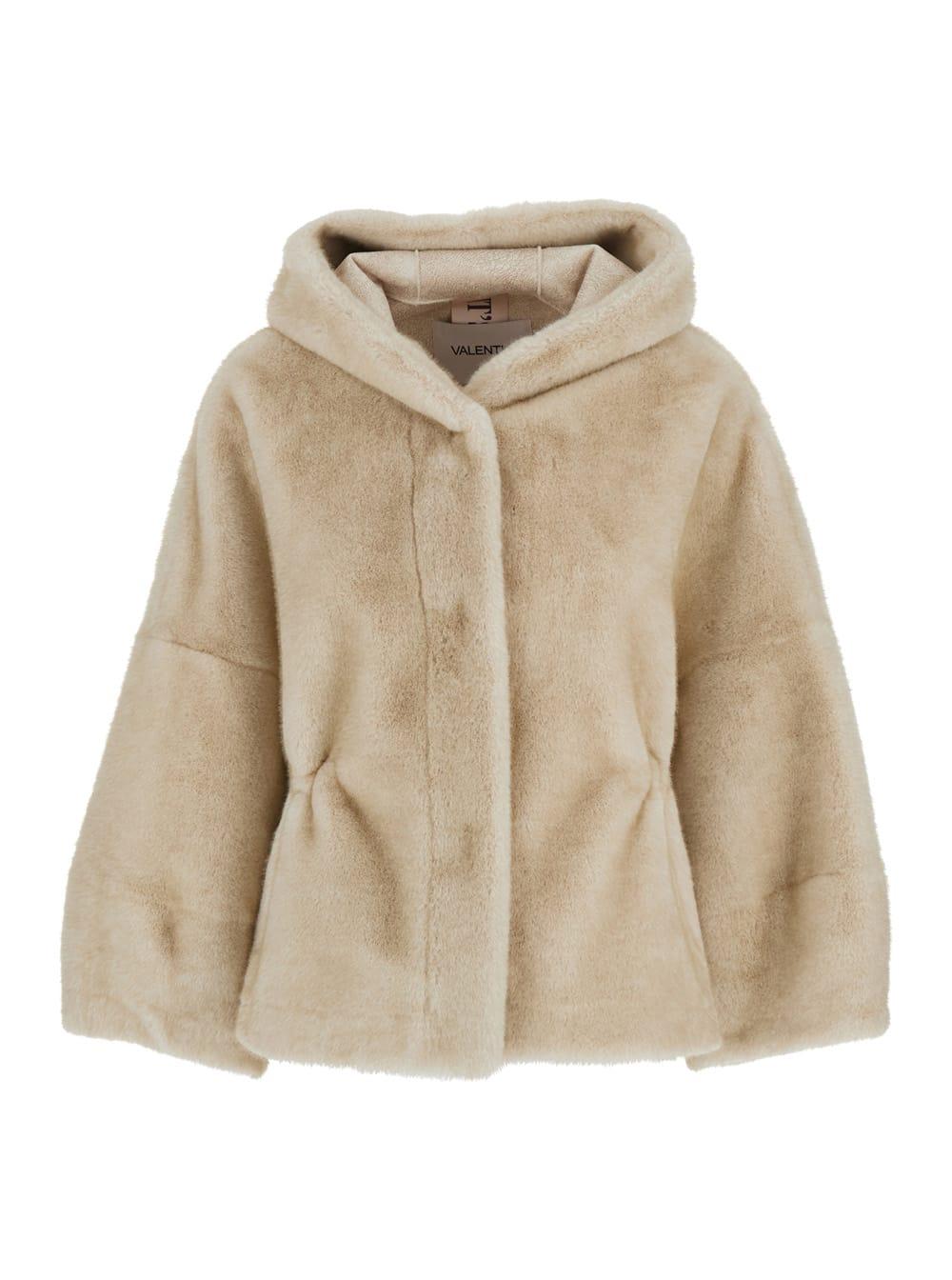valentini 1972 beige jacket with fixed hood in faux fur woman