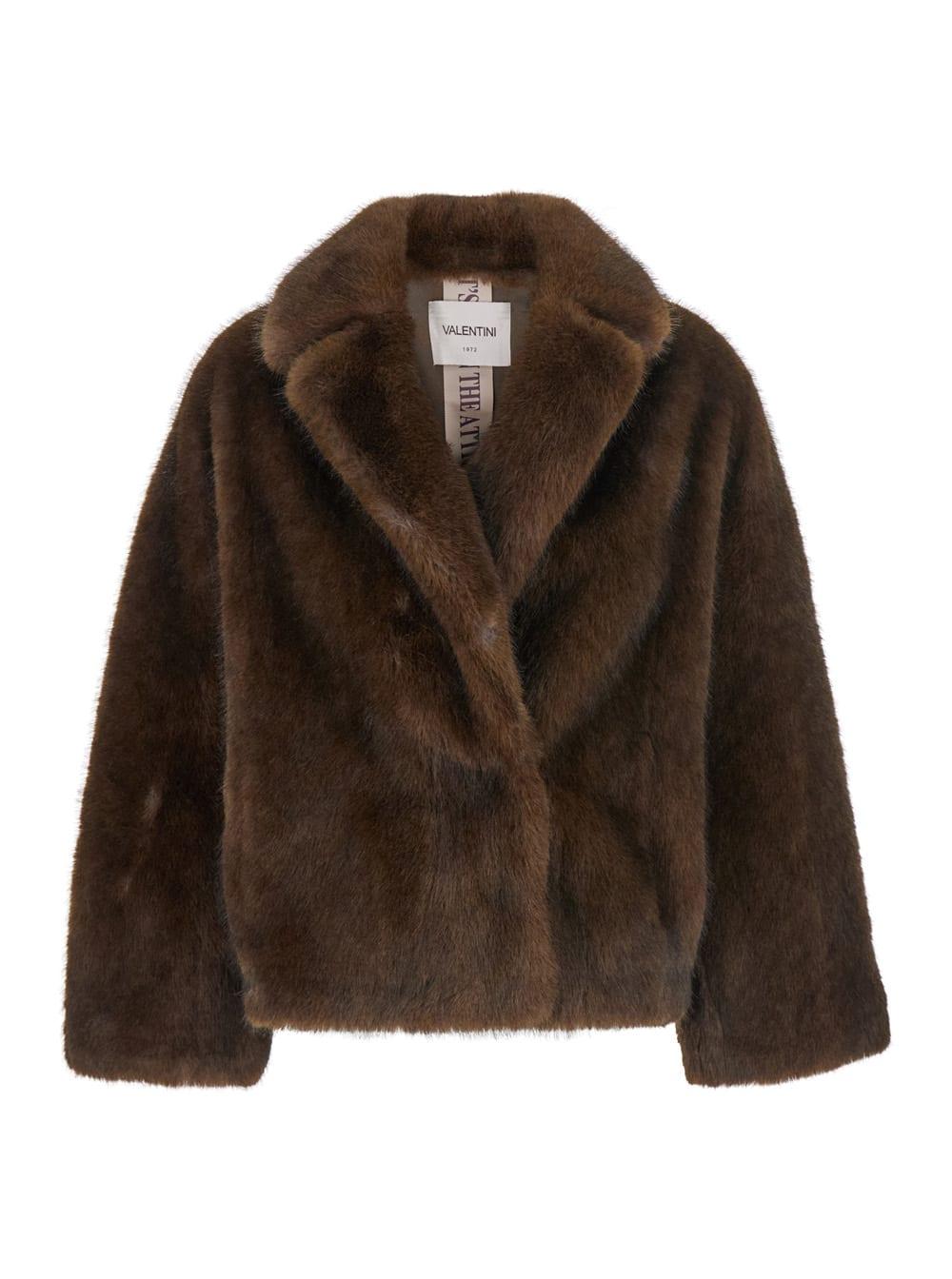 valentini 1972 brown jacket with classic lapels and front fastening in faux fur woman
