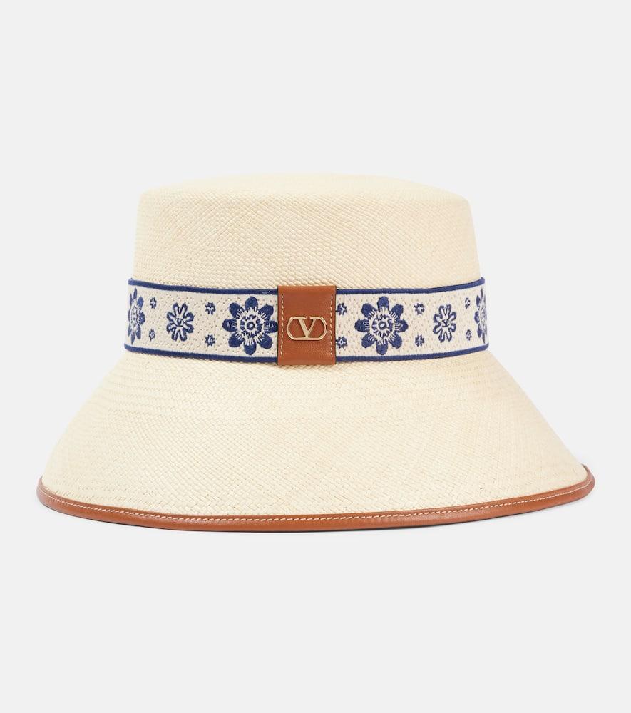 valentino antibes embroidered straw bucket hat