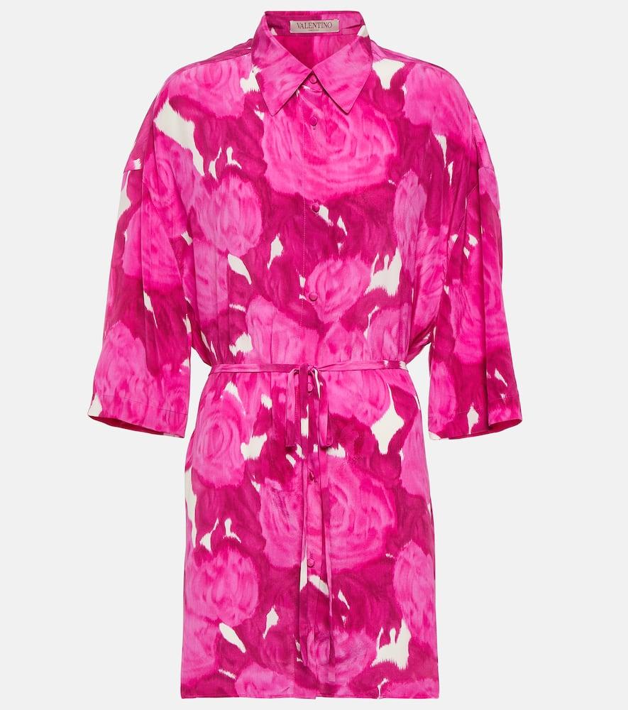 valentino belted floral silk shirt dress