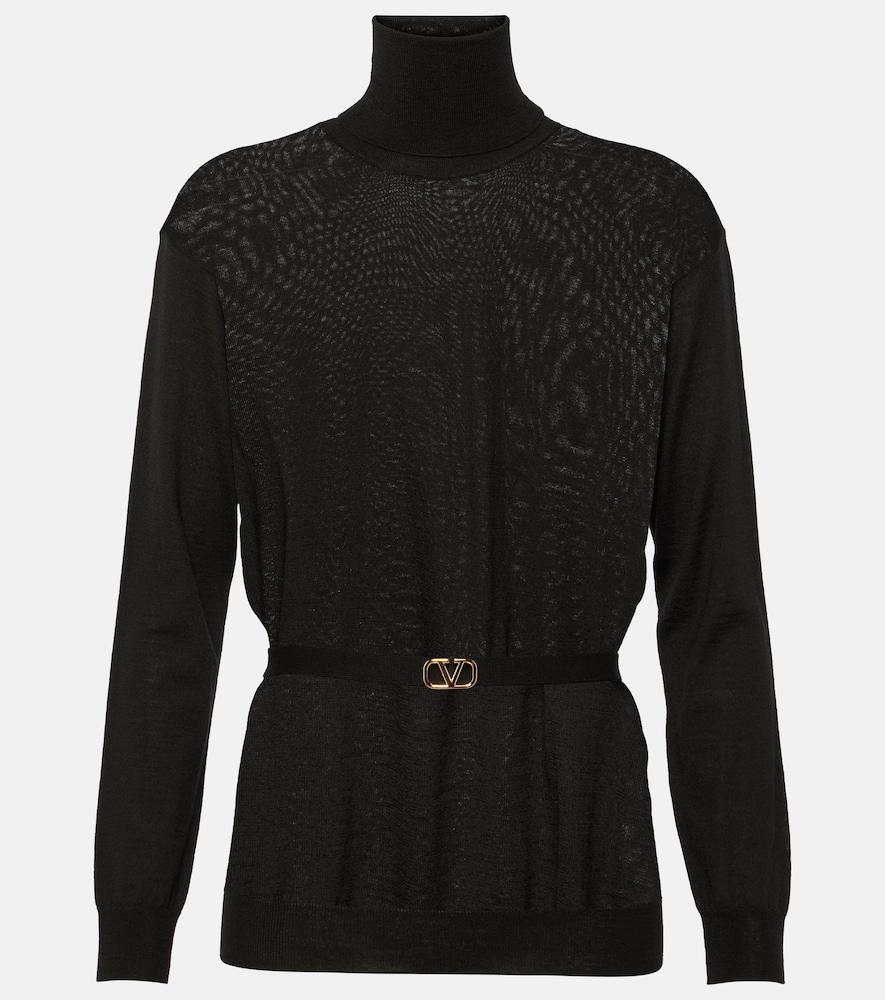 valentino belted virgin wool turtleneck sweater