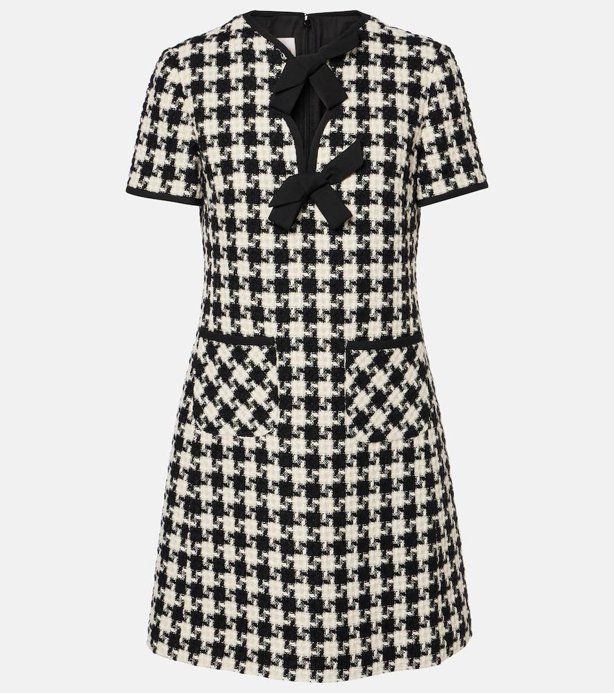 valentino bow-detail houndstooth tweed minidress