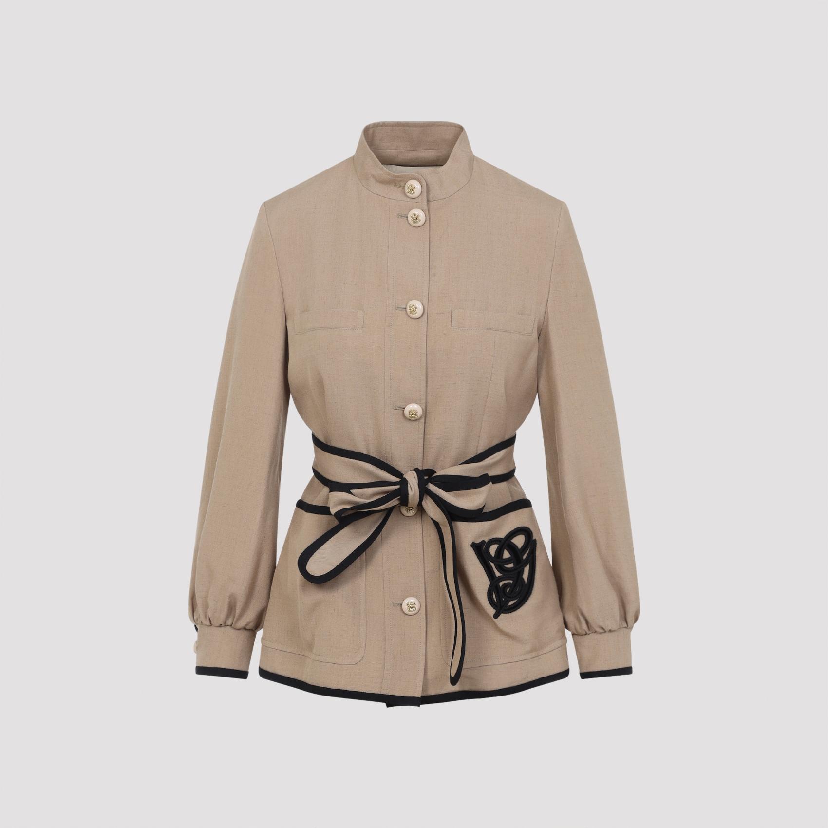 valentino caban embroidered logo vg jacket nude & neutrals viscose linen - women