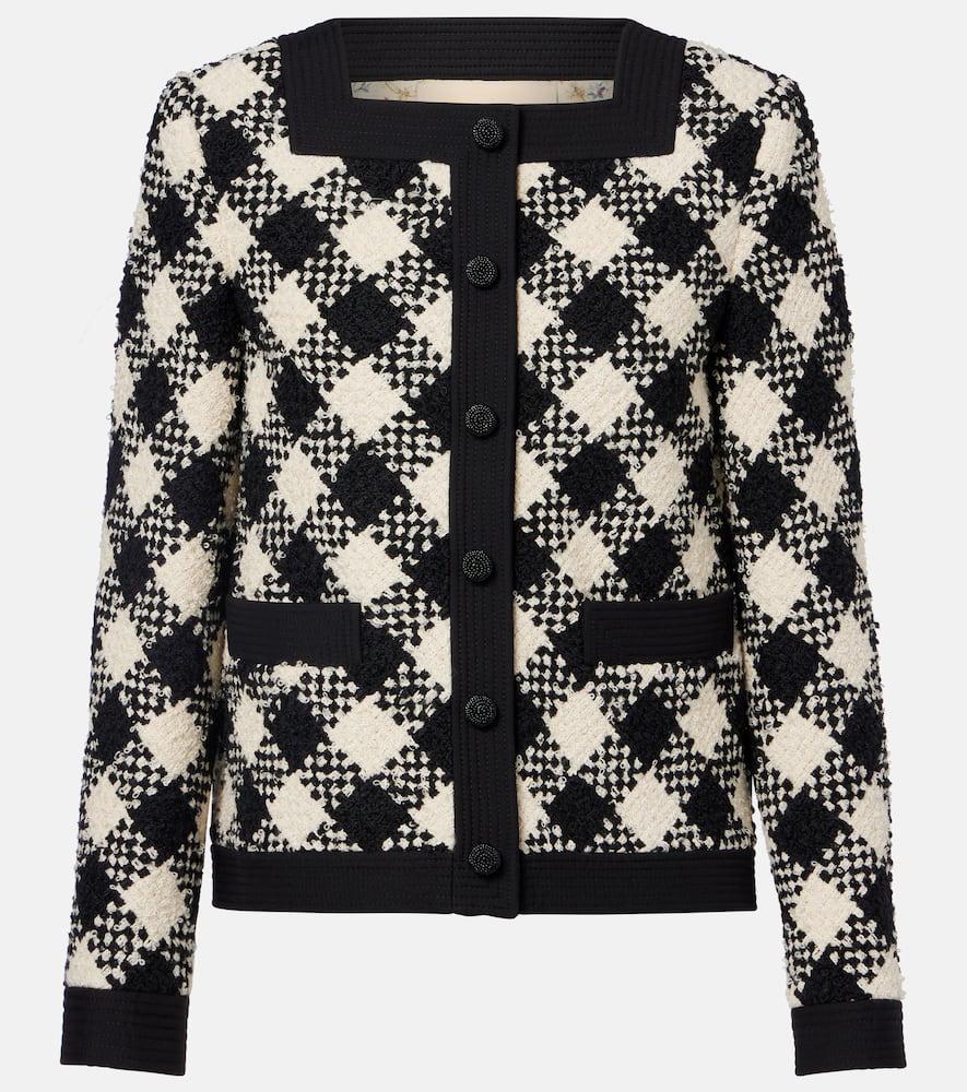 valentino checked ruffled tweed jacket