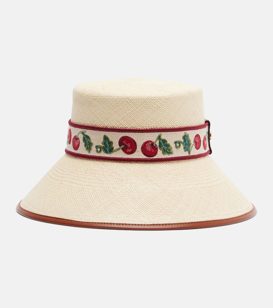 valentino cherryfic straw bucket hat