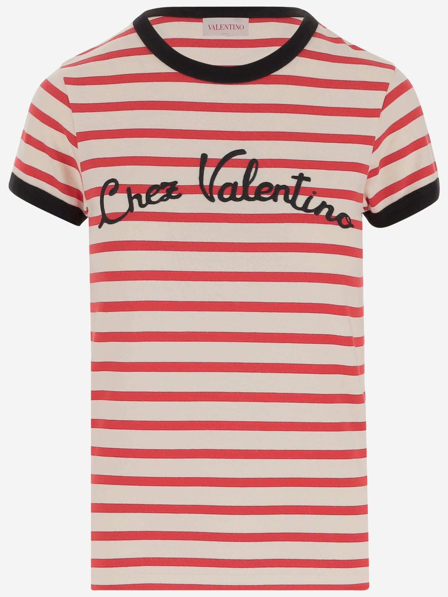 valentino cotton t-shirt with striped pattern and logo