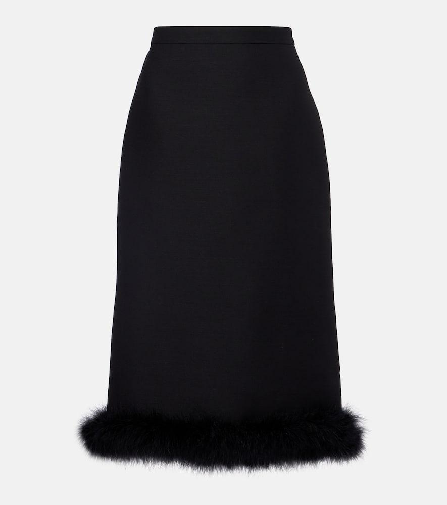 valentino crepe couture feather-trimmed midi skirt