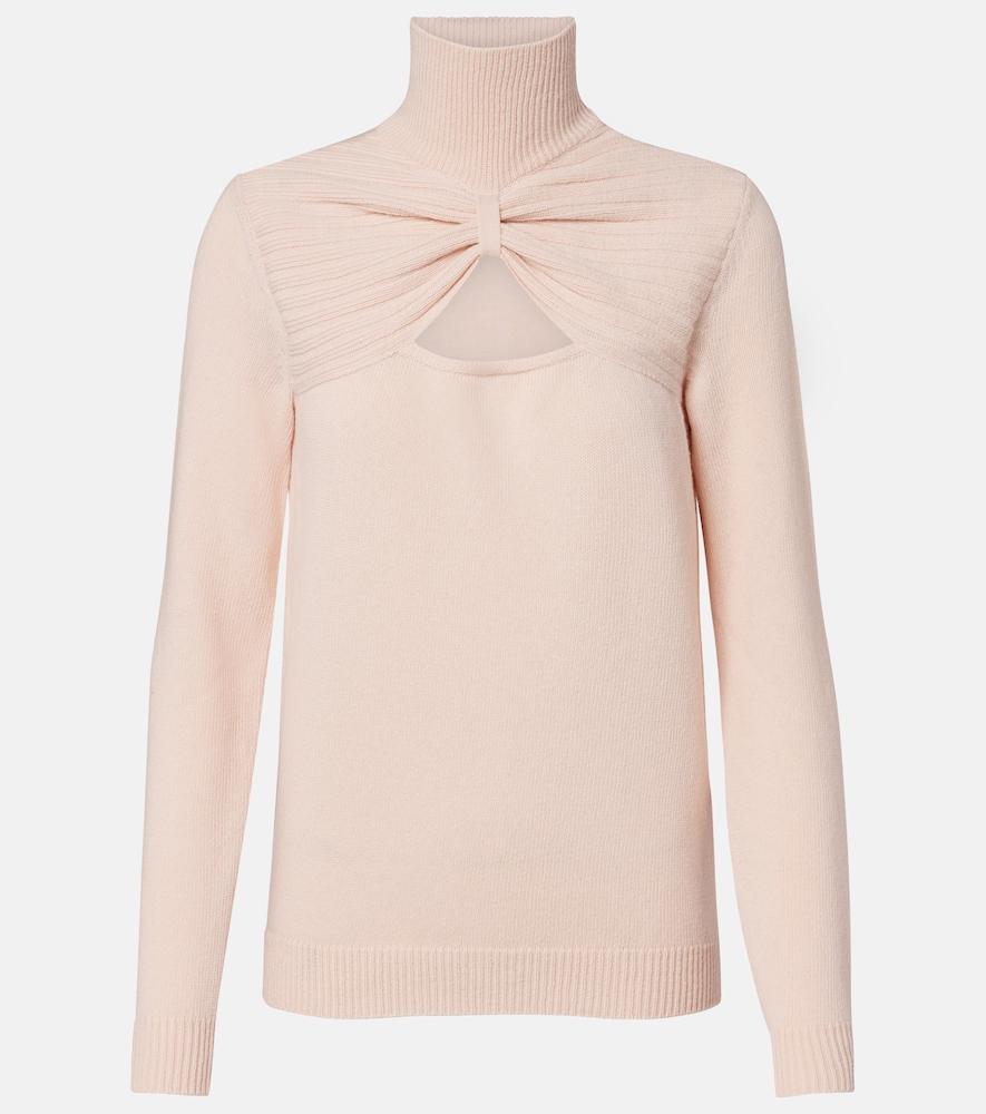 valentino cutout gathered virgin wool turtleneck sweater