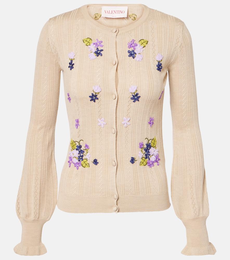 valentino embroidered virgin wool cardigan