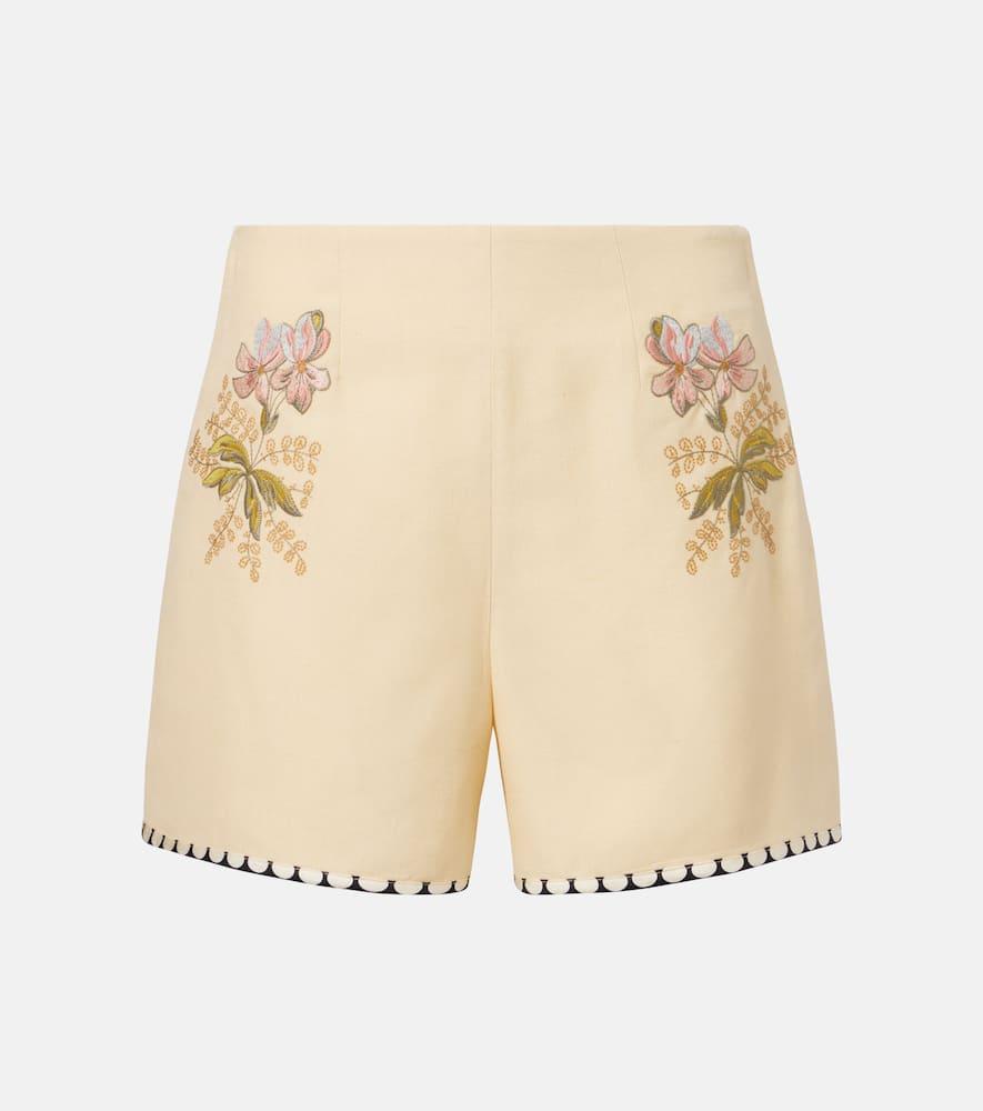 valentino escape floral embroidered shorts
