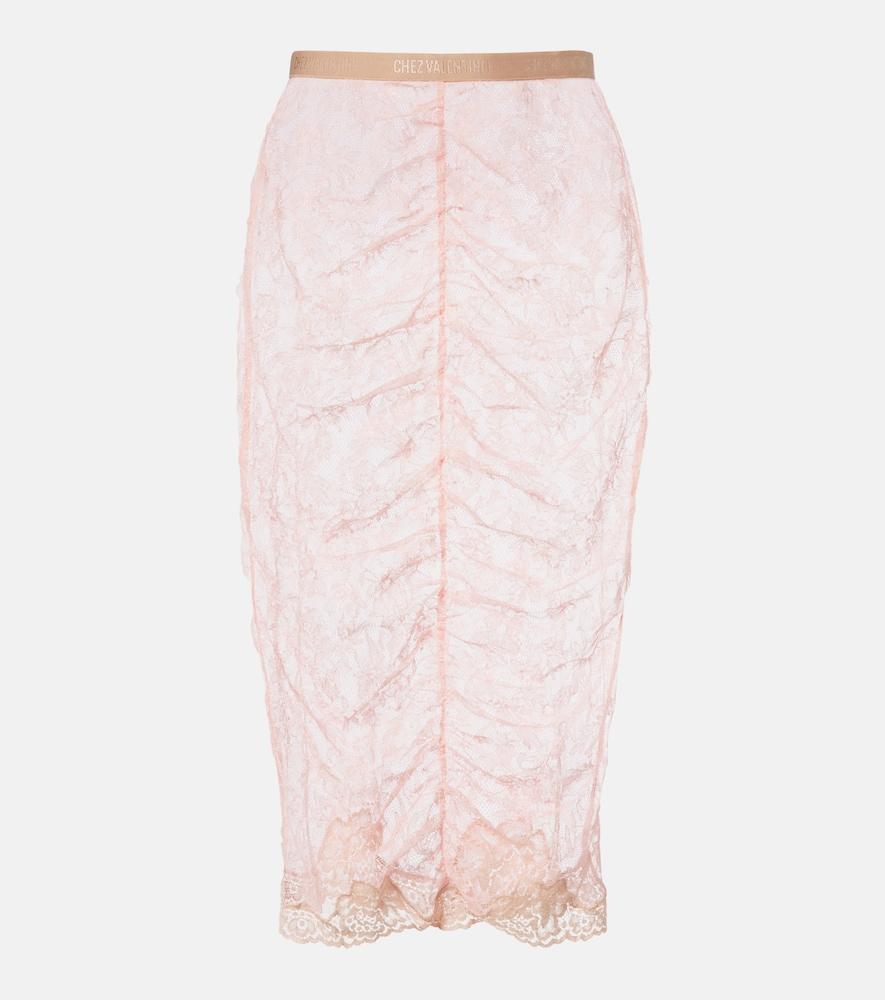valentino floral ruched sheer lace midi skirt
