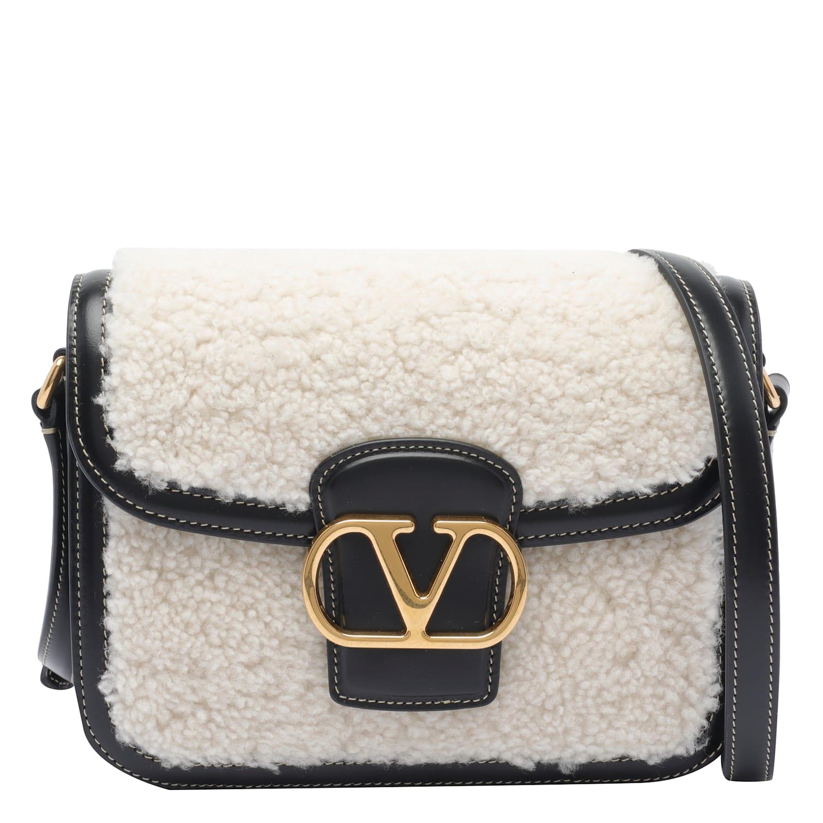 valentino garavani 9 to 5 small shearling and leather shoulder bag