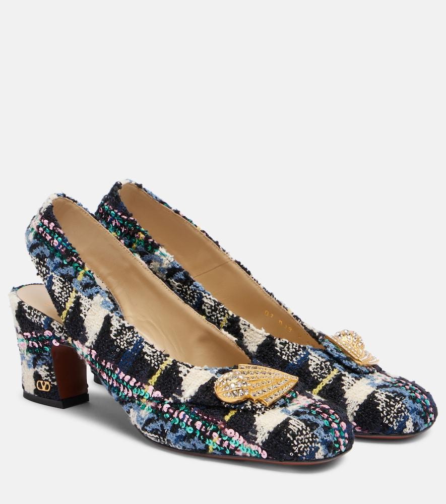 valentino garavani adamantine 60 tweed slingback pumps